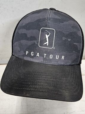 PGA TOUR Golf Grey Camo Pro Series Trucker Snapback Hat Mesh Back Outdoor